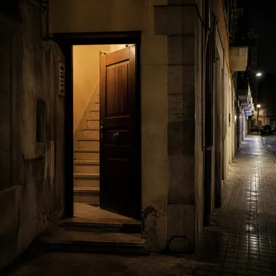 Portal de vivienda de noche en Valladolid, aviso de cerrajería de urgencia